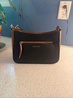 BOSTANTEN Black and Brown Vegan Leather Crossbody Shoulder Bag